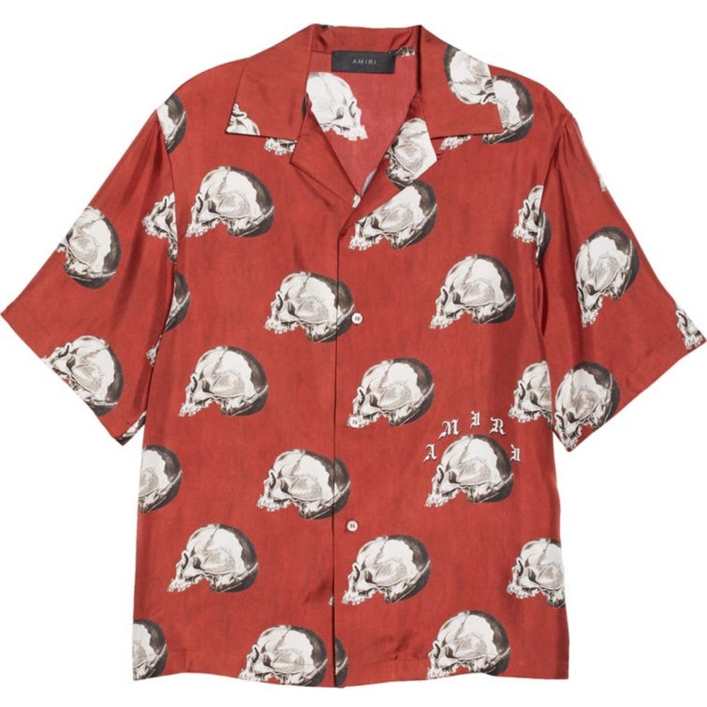 AMIRI X Wes Lang Skull Print Silk Bowling Shirt